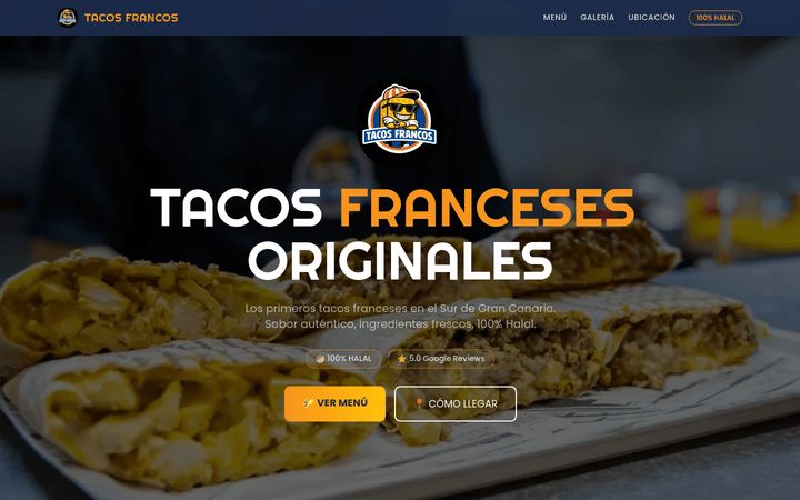 Home page of tacosfrancos.es showing the restaurant gallery