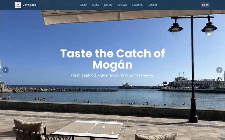 Home page of varaderodemogan.es showing the restaurant menu